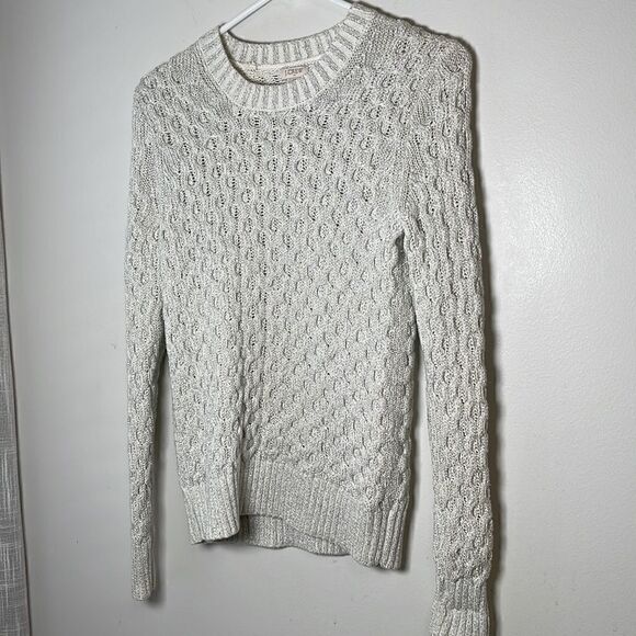 EUC J. Crew Crewneck Metallic Ivory Cable Knit Sweater XS - Picture 2 of 7